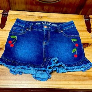 Denim embroidered shorts